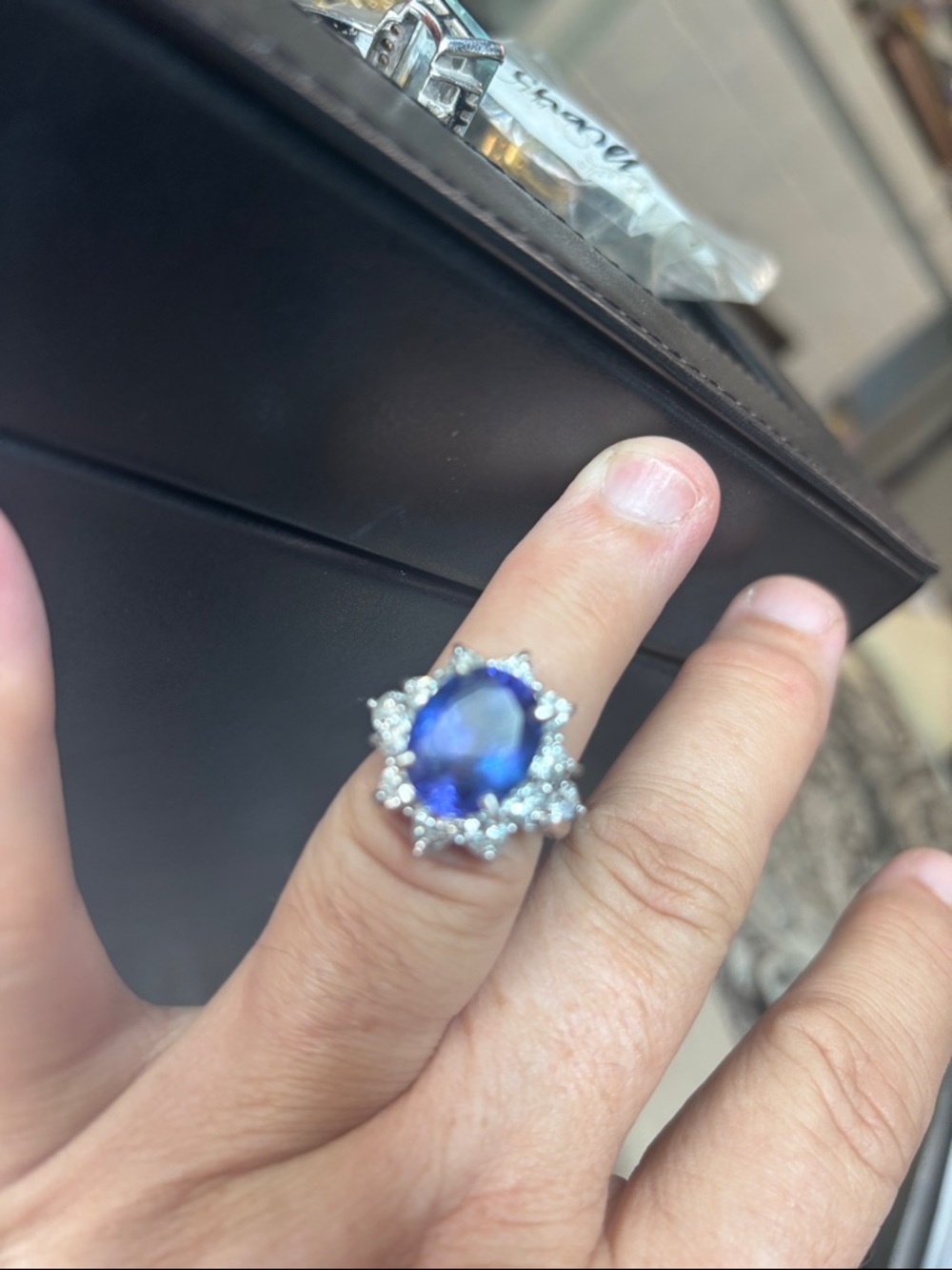 Large vintage tanzanite  and diamond  ring